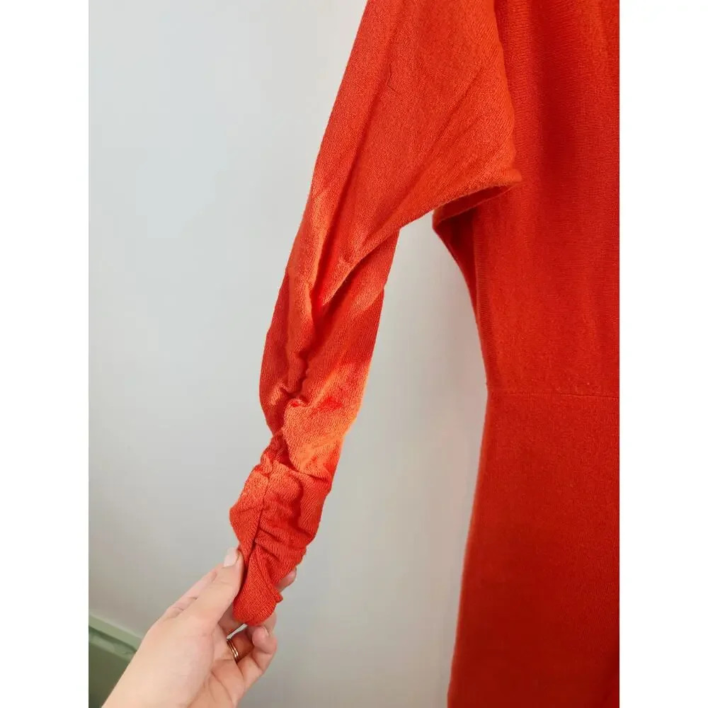 Riess Jenna Sweater Dress Orange Knitted Cashmere Blend Ruched Size M - Picture 10 of 13